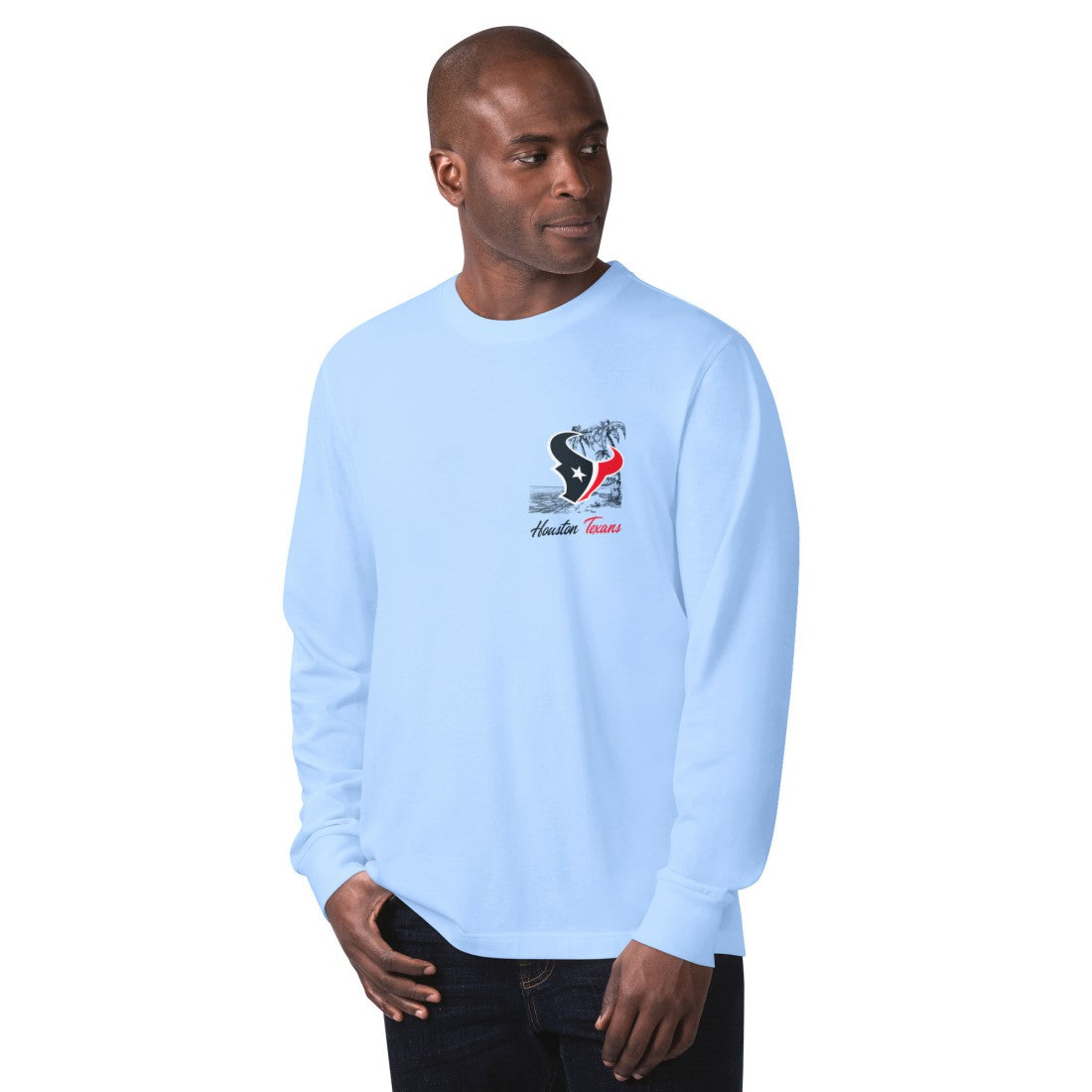 Houston Texans Margaritaville It's Five O'Clock Somewhere Long Sleeve T-Shirt - Light Blue T-shirts