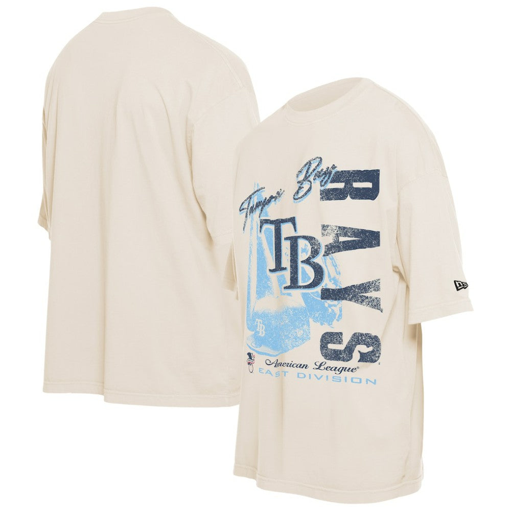 Tampa Bay Rays New Era Cooperstown Collection Oversized Throwback Distressed T-Shirt - Cream T-shirts