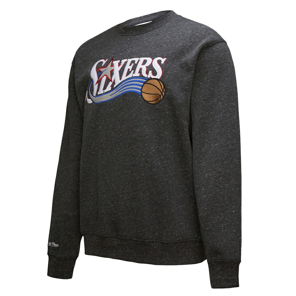 Philadelphia 76ers Hardwood Classics Blackout Collection Snow Washed Pullover Sweatshirt Black