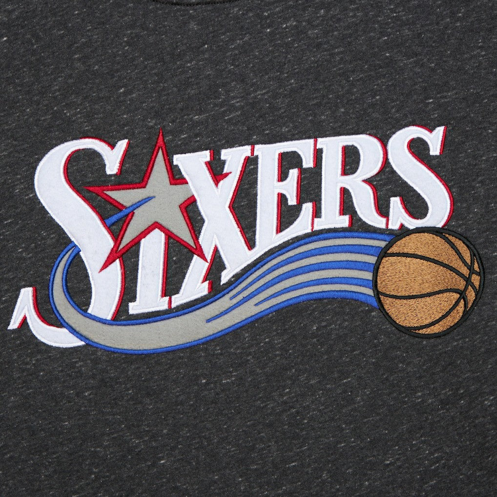 Philadelphia 76ers Hardwood Classics Blackout Collection Snow Washed Pullover Sweatshirt Black