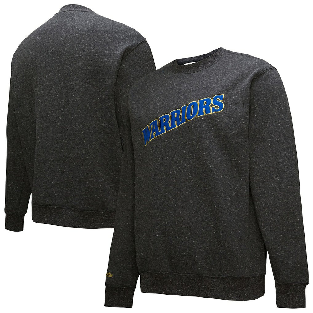 Golden State Warriors Black Out Collection Snow Washed Vintage Logo Pullover Sweatshirt Black - Mitchell & Ness