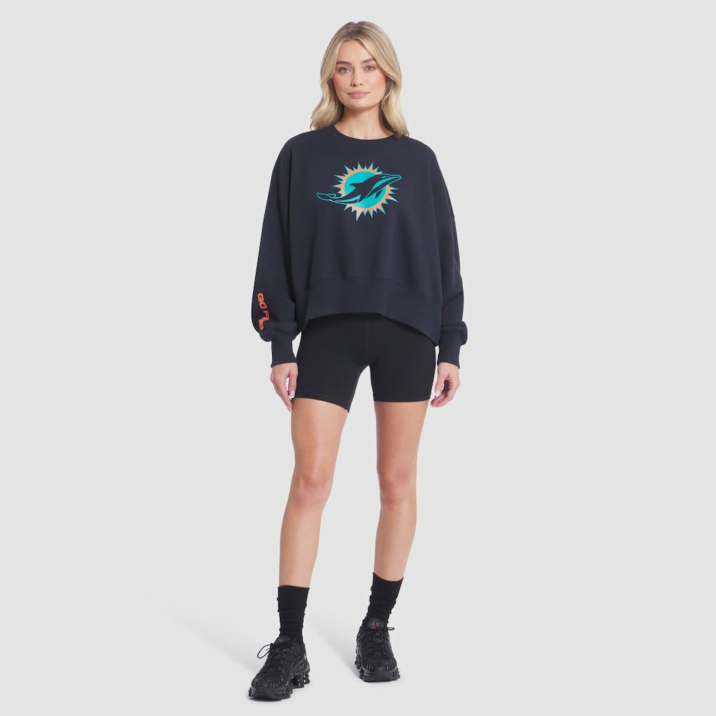Miami Dolphins Women's 2025 Rivalries Collection Oversized Phoenix Fleece Sweatshirt - Pitch Blue Sweatshirts