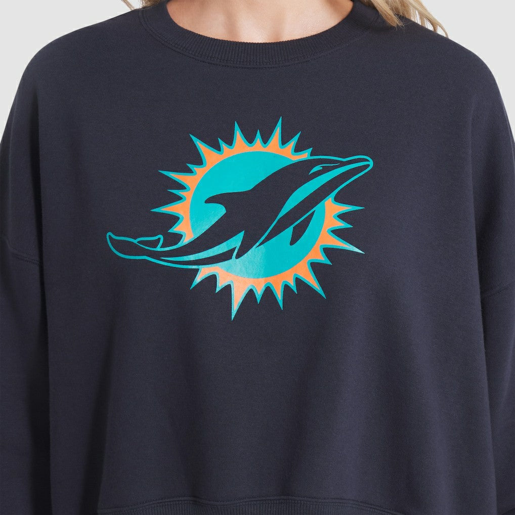 Miami Dolphins Women's 2025 Rivalries Collection Oversized Phoenix Fleece Sweatshirt - Pitch Blue Sweatshirts