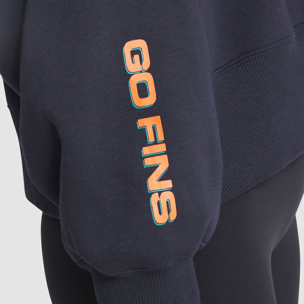 Miami Dolphins Women's 2025 Rivalries Collection Oversized Phoenix Fleece Sweatshirt - Pitch Blue Sweatshirts