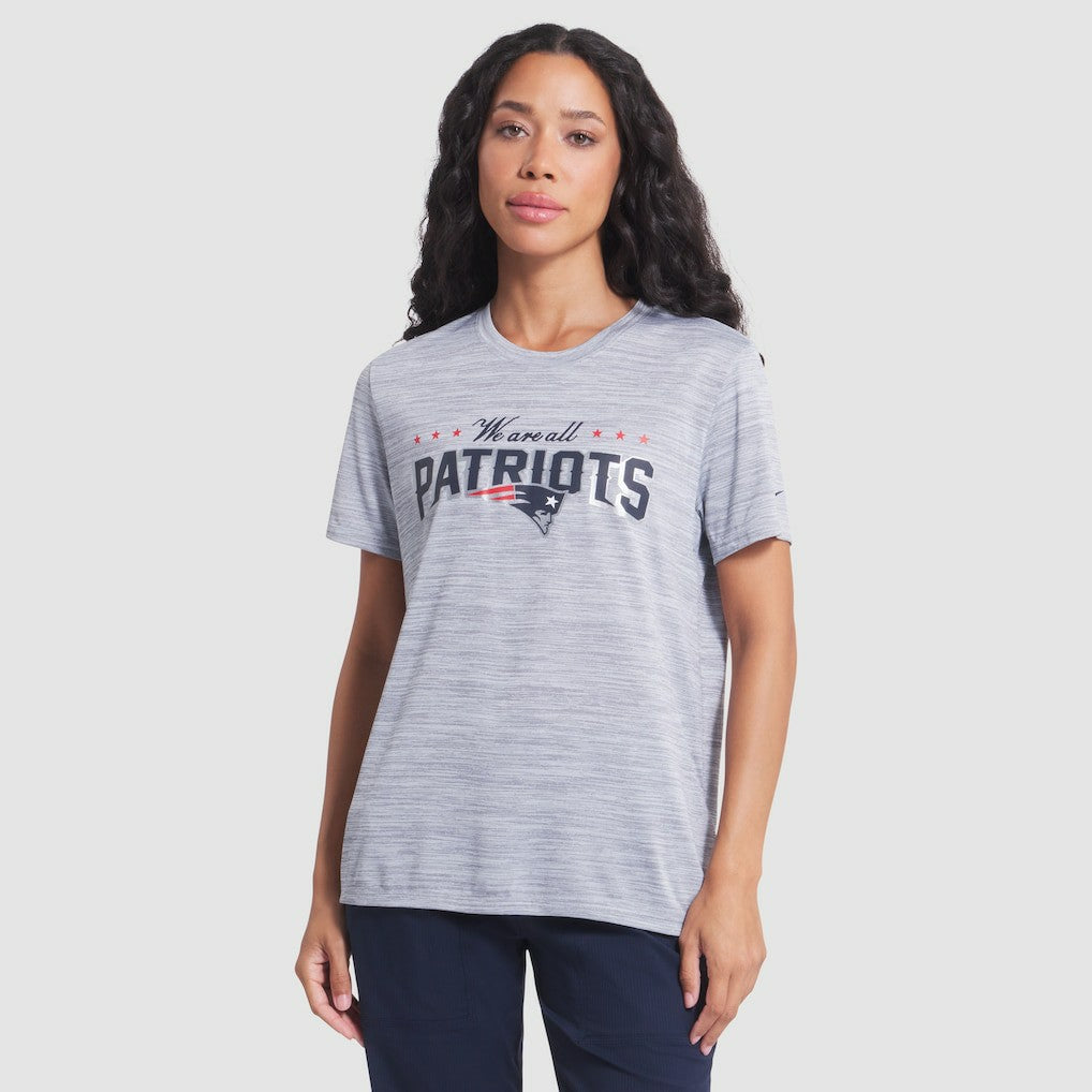 New England Patriots Women's 2025 Rivalries Collection Sideline Velocity Dri-FIT T-Shirt - Silver T-shirts