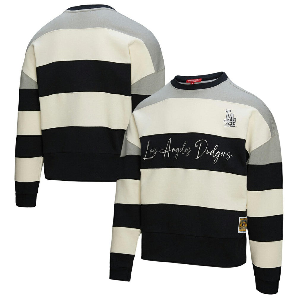 Los Angeles Dodgers Mitchell & Ness Women's Cooperstown Collection Blocked Fleece Pullover Sweatshirt- Gray/Black Pullover