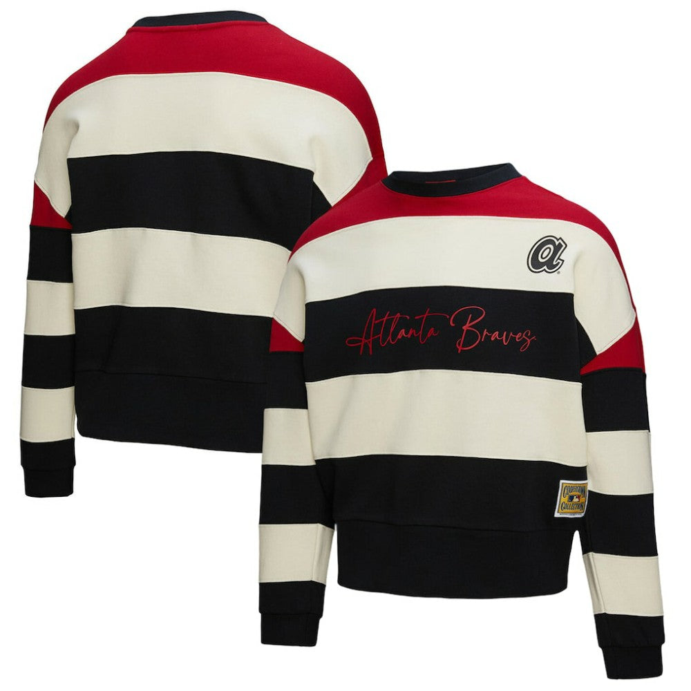 Atlanta Braves Mitchell & Ness Women's Cooperstown Collection Blocked Fleece Pullover Sweatshirt- Red/Black Pullover