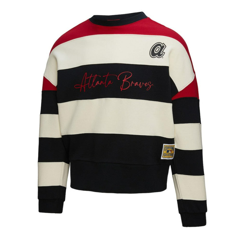 Atlanta Braves Mitchell & Ness Women's Cooperstown Collection Blocked Fleece Pullover Sweatshirt- Red/Black Pullover