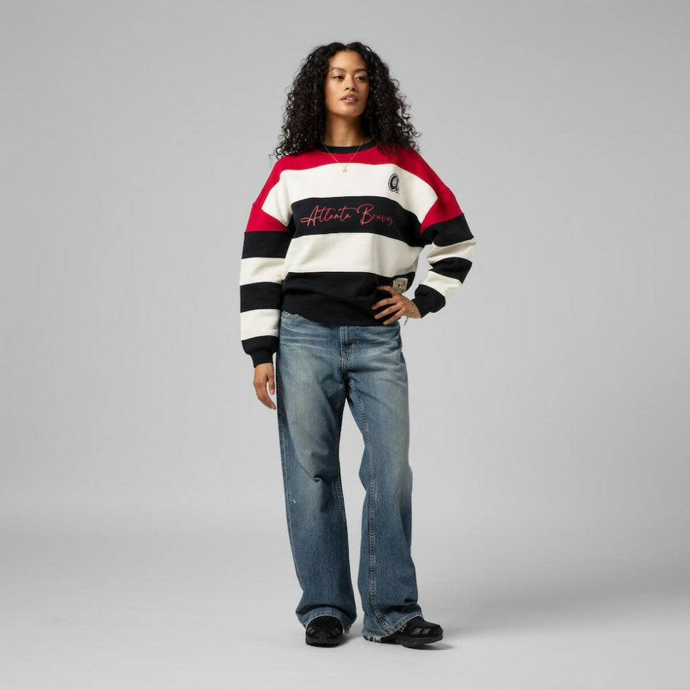 Atlanta Braves Mitchell & Ness Women's Cooperstown Collection Blocked Fleece Pullover Sweatshirt- Red/Black Pullover