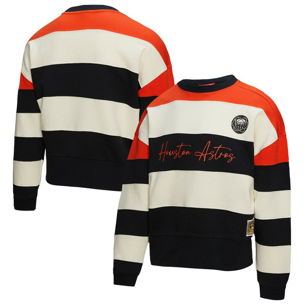 Houston Astros Mitchell & Ness Women's Cooperstown Collection Blocked Fleece Pullover Sweatshirt- Orange/Black Pullover