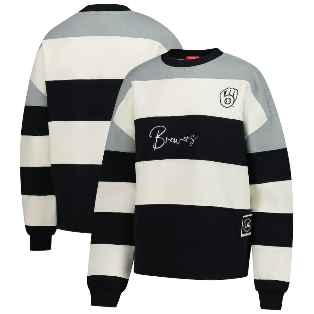 Milwaukee Brewers Mitchell & Ness Women's Cooperstown Collection Blocked Fleece Pullover Sweatshirt- Gray/Black Pullover