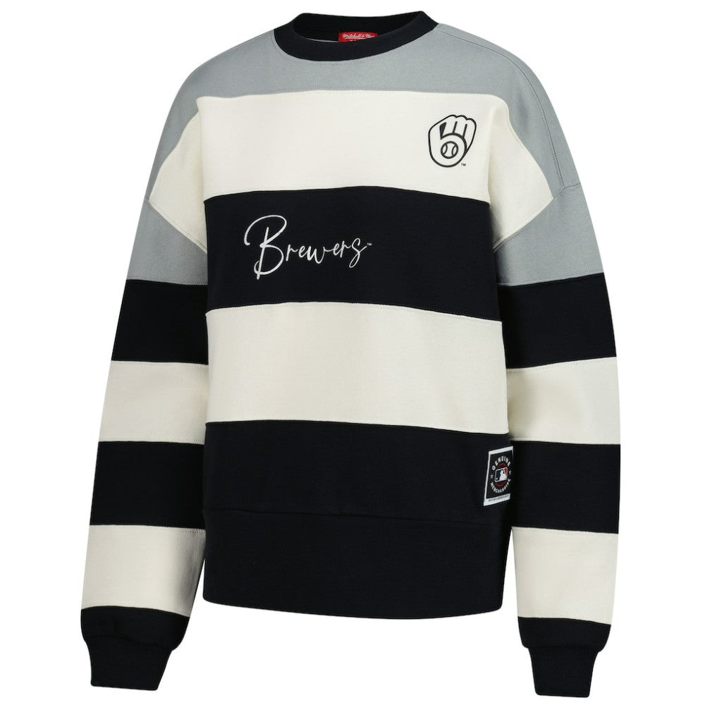 Milwaukee Brewers Mitchell & Ness Women's Cooperstown Collection Blocked Fleece Pullover Sweatshirt- Gray/Black Pullover
