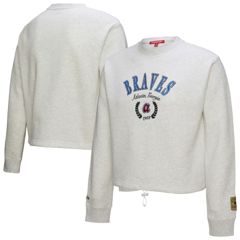 Atlanta Braves Mitchell & Ness Women's Cropped Toggle Pullover Sweatshirt - Heather Gray Pullover