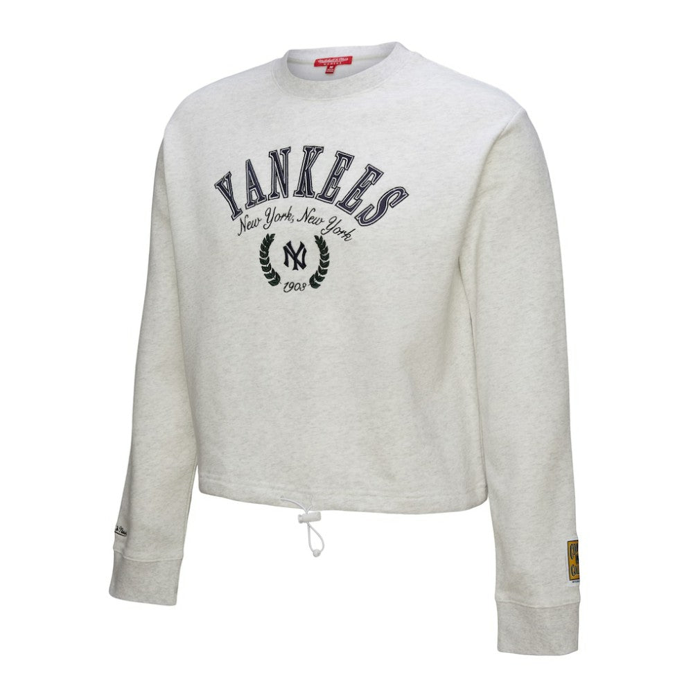New York Yankees Mitchell & Ness Women's Cropped Toggle Pullover Sweatshirt - Heather Gray Pullover