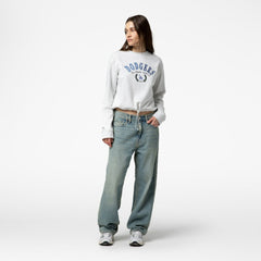 Los Angeles Dodgers Mitchell & Ness Women's Cropped Toggle Pullover Sweatshirt - Heather Gray Pullover