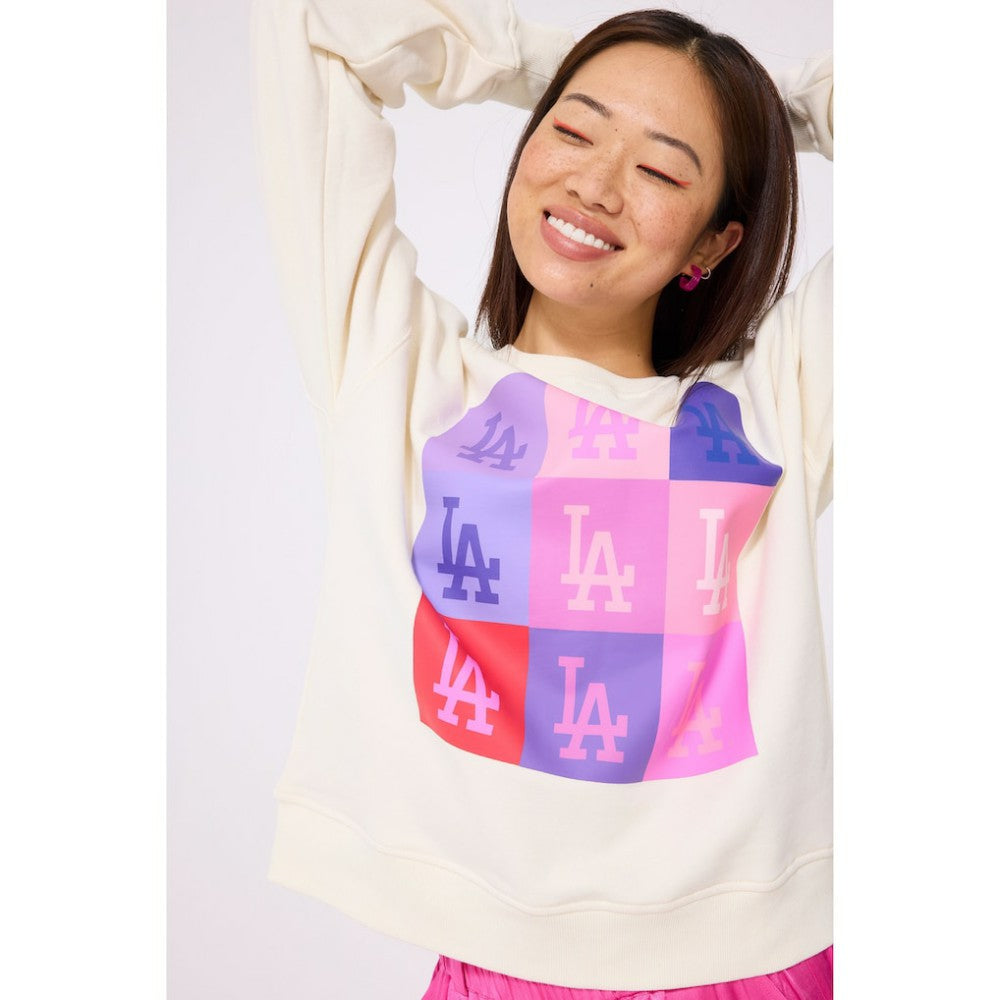 Los Angeles Dodgers Terez Women's Technicolor  Oversized Pullover Sweatshirt - Cream Pullover