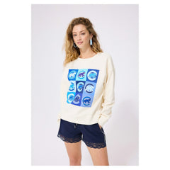 Chicago Cubs Terez Women's Technicolor  Oversized Pullover Sweatshirt - Cream Pullover