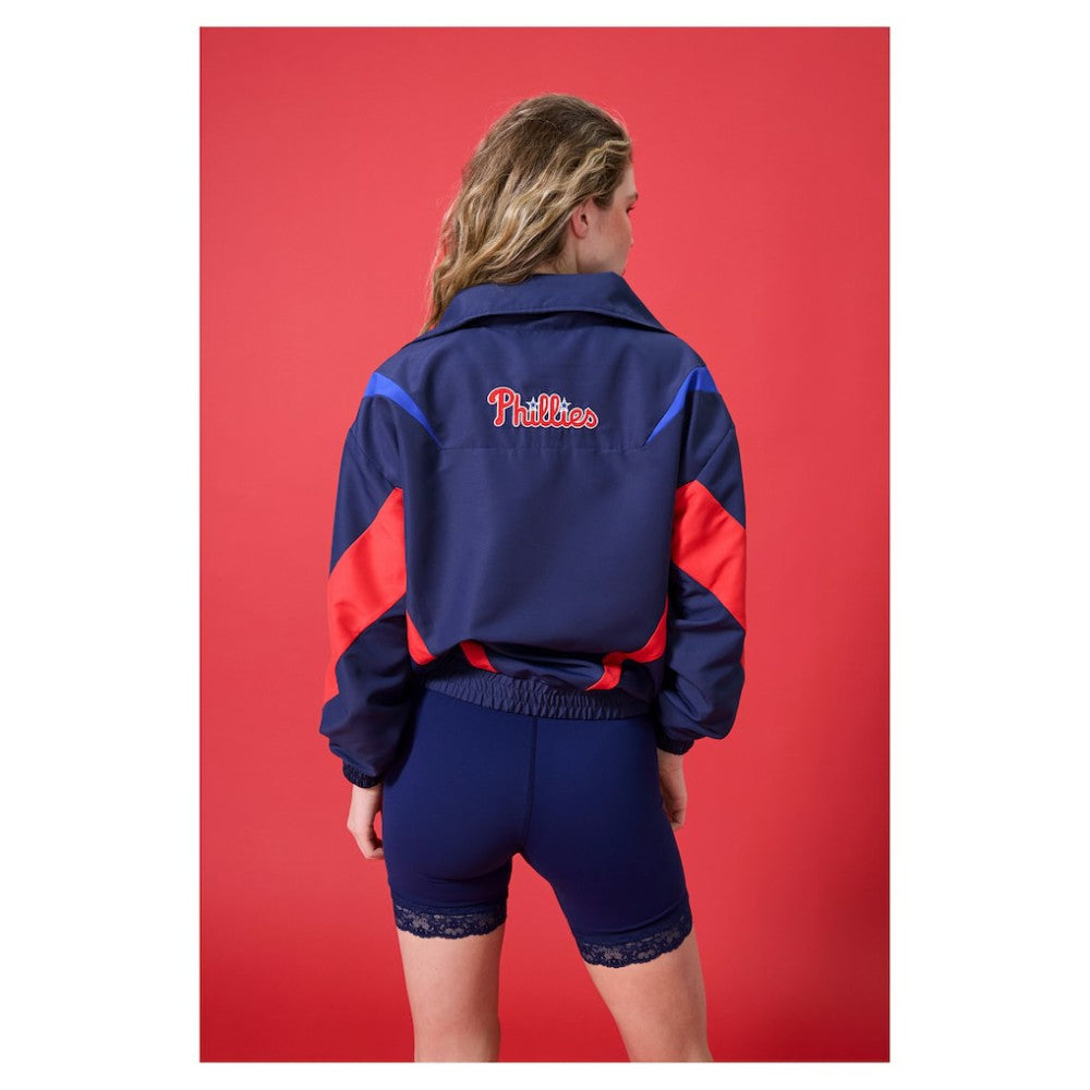 Philadelphia Phillies Terez Women's Ripstop Chevron Quarter-Zip Pullover - Navy Pullover