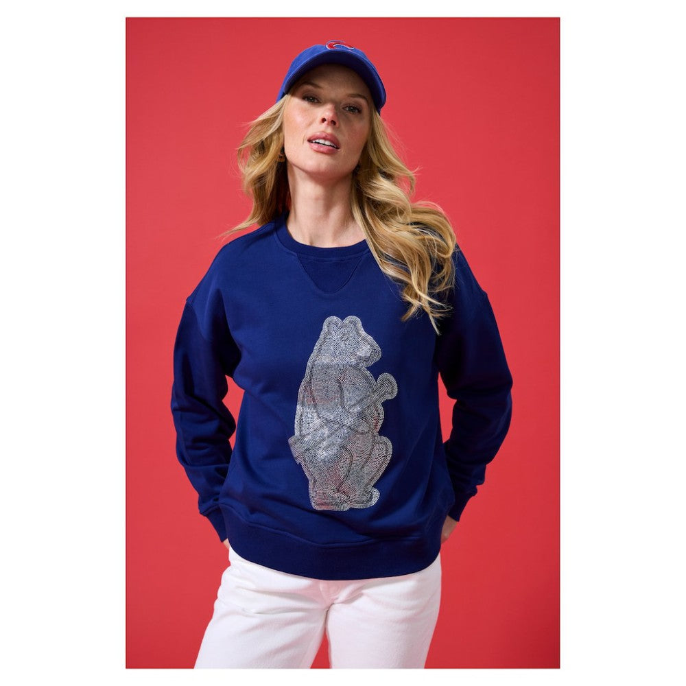 Chicago Cubs Terez Women's Oversized Gemstone Logo Sweatshirt - Navy Sweatshirts