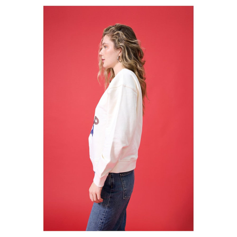 Philadelphia Phillies Terez Women's Oversized Gemstone Logo Sweatshirt - Cream Sweatshirts