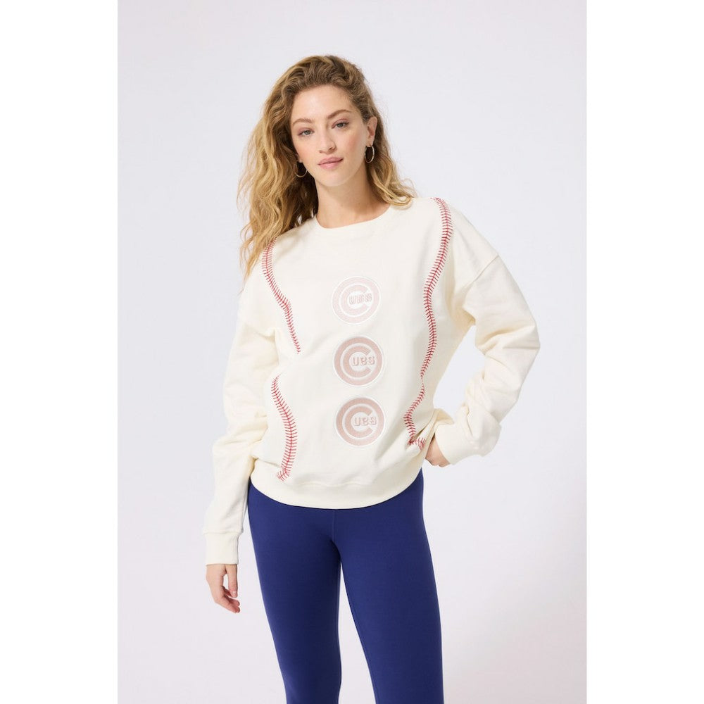 Chicago Cubs Terez Women's Baseball Stitch Pullover Sweatshirt - Cream Pullover