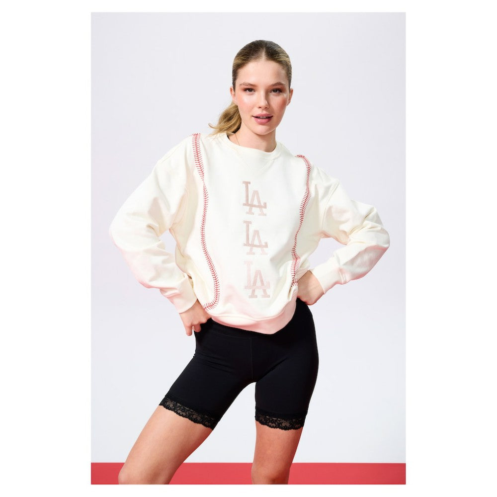 Los Angeles Dodgers Terez Women's Baseball Stitch Pullover Sweatshirt - Cream Pullover