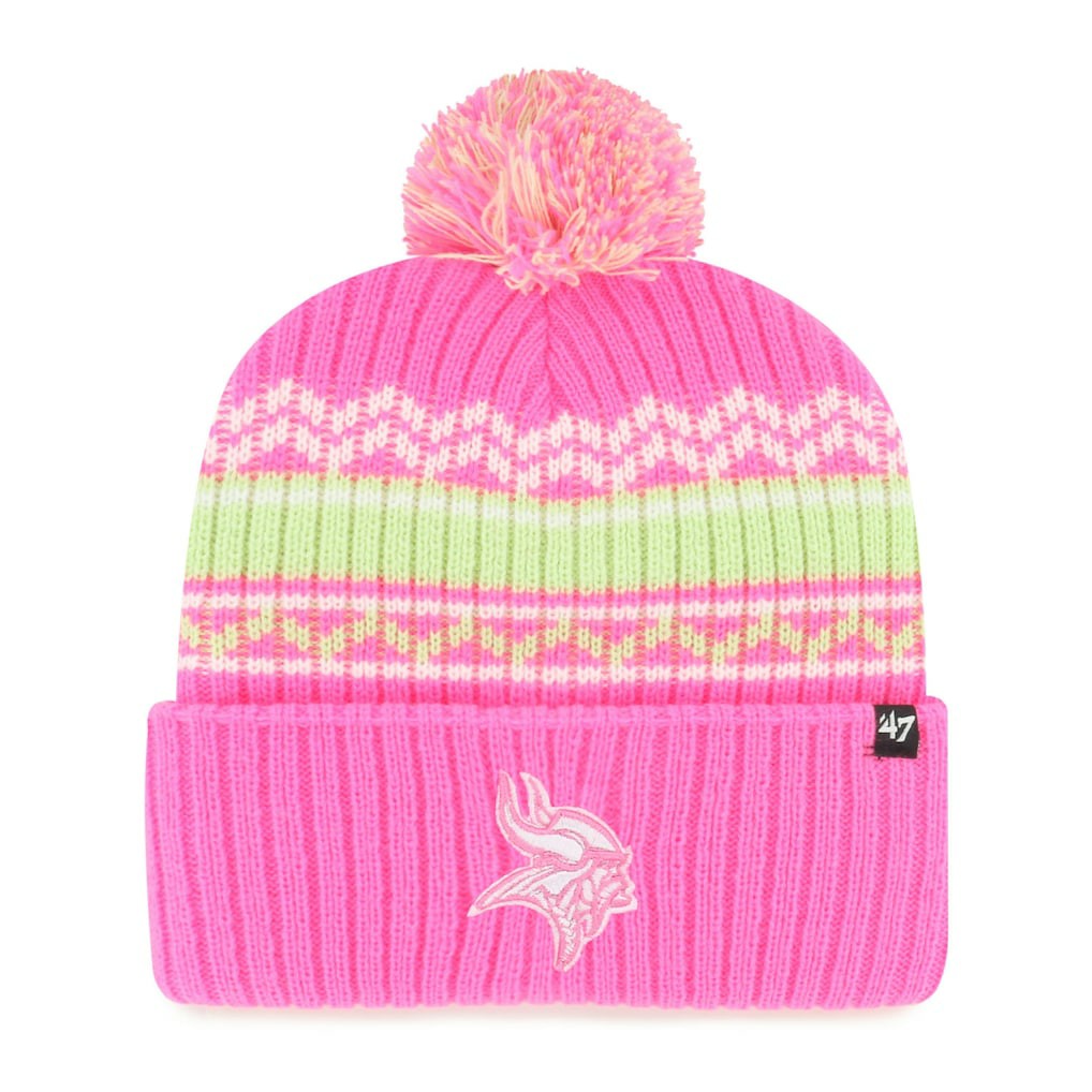 Minnesota Vikings '47 Girls Youth Polar Vortex Cuffed Knit Hat with Pom - Pink Hats