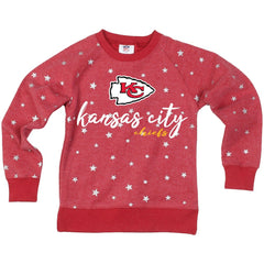 Kansas City Chiefs Wes & Willy Girls Youth Shimmer Star Reverse Fleece Pullover Sweatshirt - Red Pullover