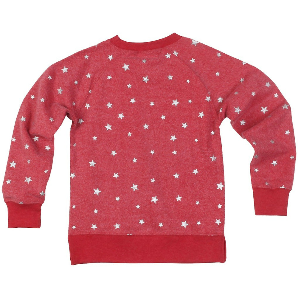Kansas City Chiefs Wes & Willy Girls Youth Shimmer Star Reverse Fleece Pullover Sweatshirt - Red Pullover