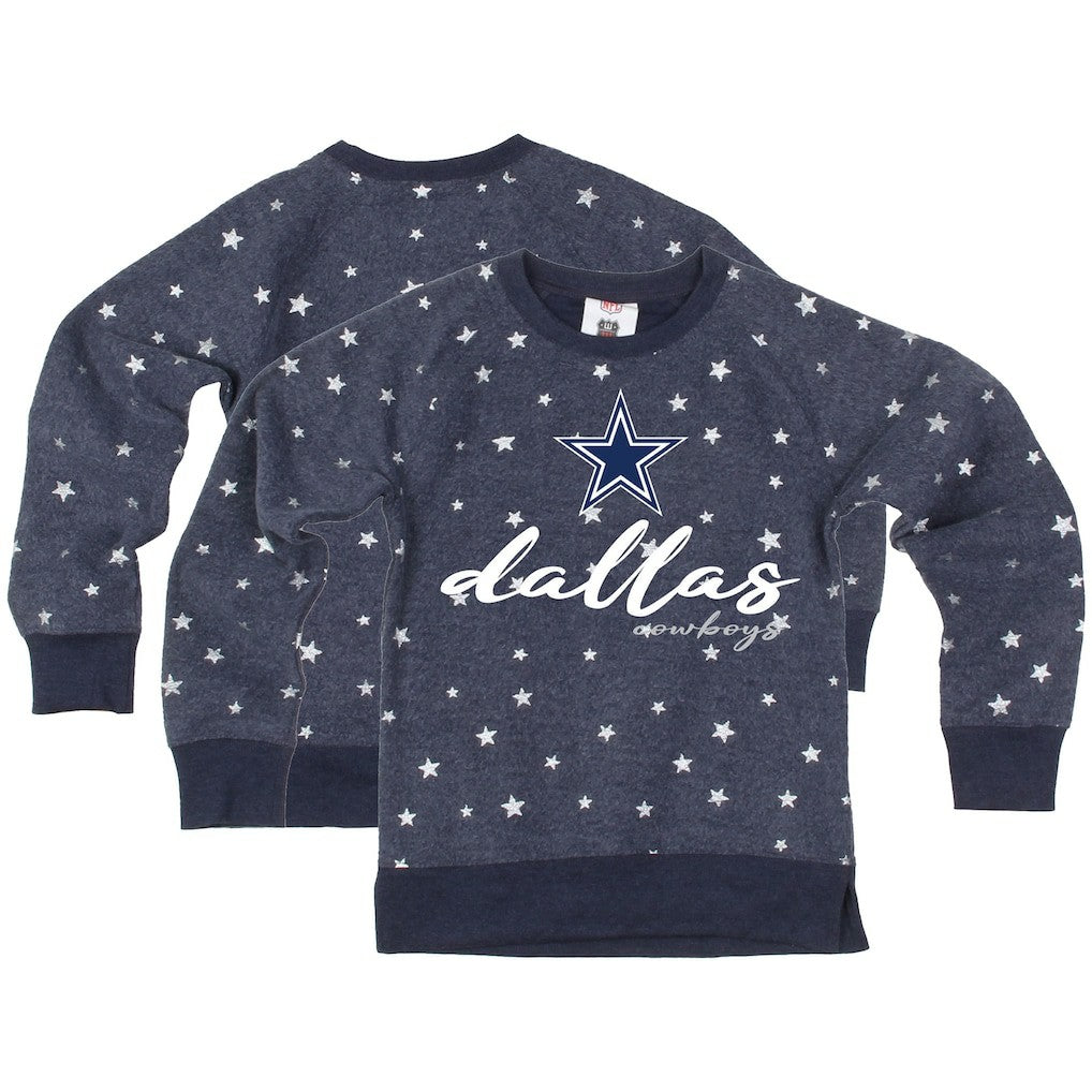 Dallas Cowboys Wes & Willy Girls Youth Shimmer Star Reverse Fleece Pullover Sweatshirt - Navy Pullover