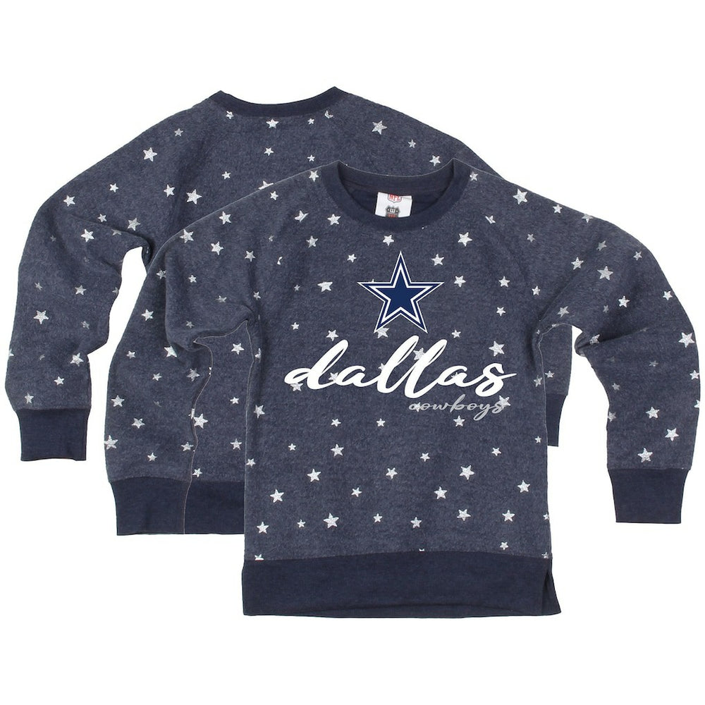 Dallas Cowboys Wes & Willy Girls Youth Shimmer Star Reverse Fleece Pullover Sweatshirt - Navy Pullover