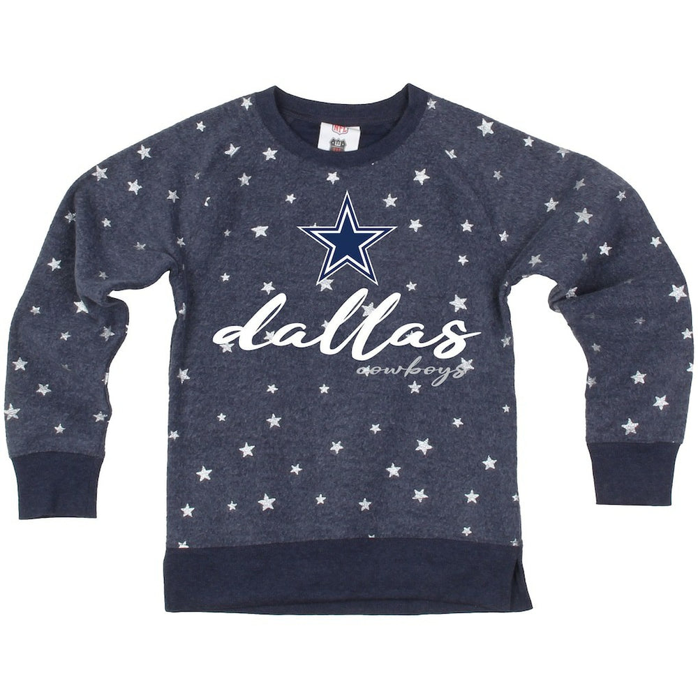 Dallas Cowboys Wes & Willy Girls Youth Shimmer Star Reverse Fleece Pullover Sweatshirt - Navy Pullover