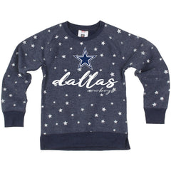 Dallas Cowboys Wes & Willy Girls Youth Shimmer Star Reverse Fleece Pullover Sweatshirt - Navy Pullover