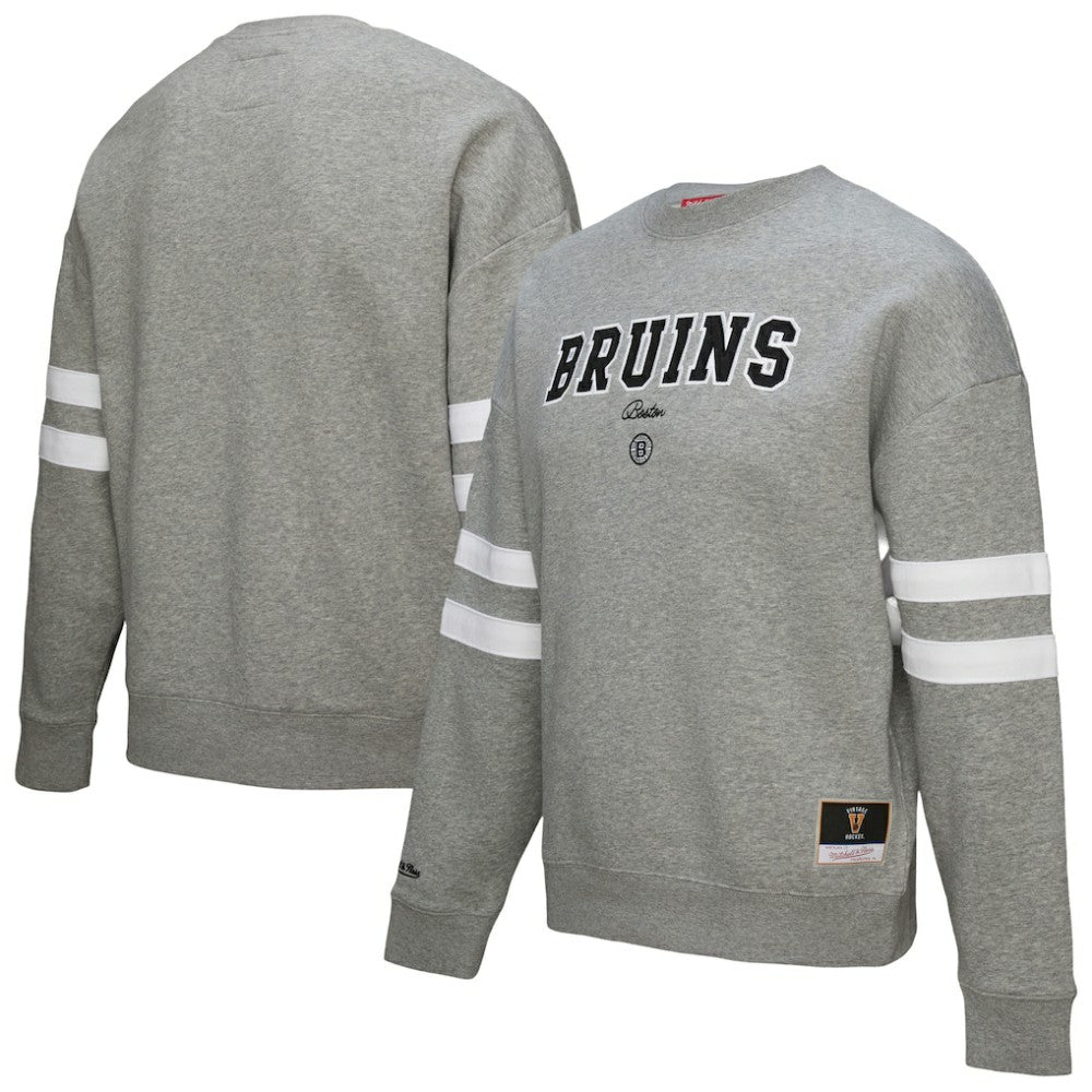 Boston Bruins Mitchell & Ness Women's Logo Lightweight Pullover Sweatshirt - Heather Gray | US 202679016