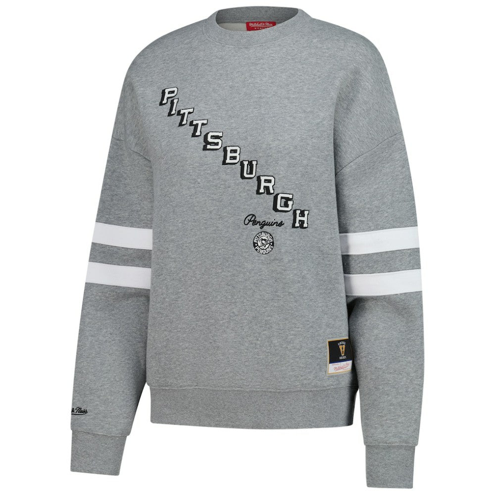 Pittsburgh Penguins Mitchell & Ness Women's Logo Lightweight Pullover Sweatshirt - Heather Gray | US 202679018