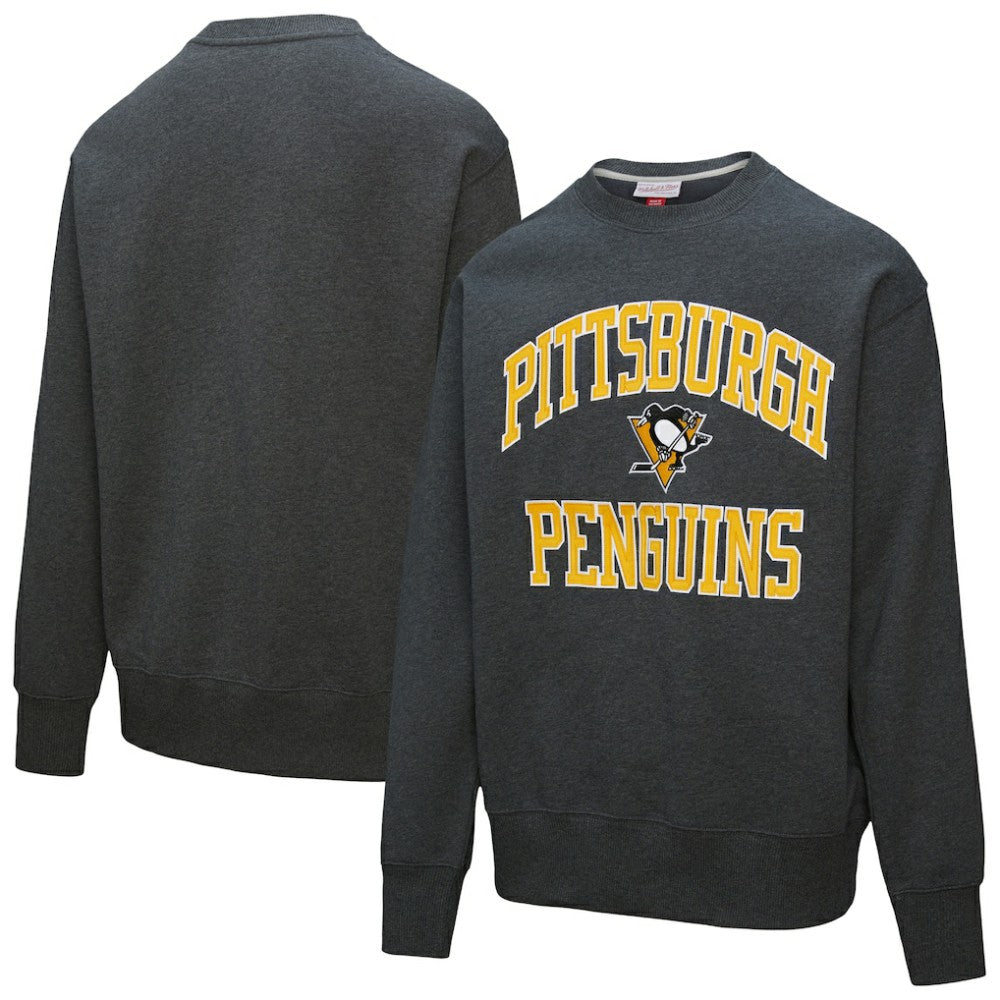 Pittsburgh Penguins Mitchell & Ness Playoff Win Fleece Pullover Sweatshirt - Heather Charcoal | US 202679023