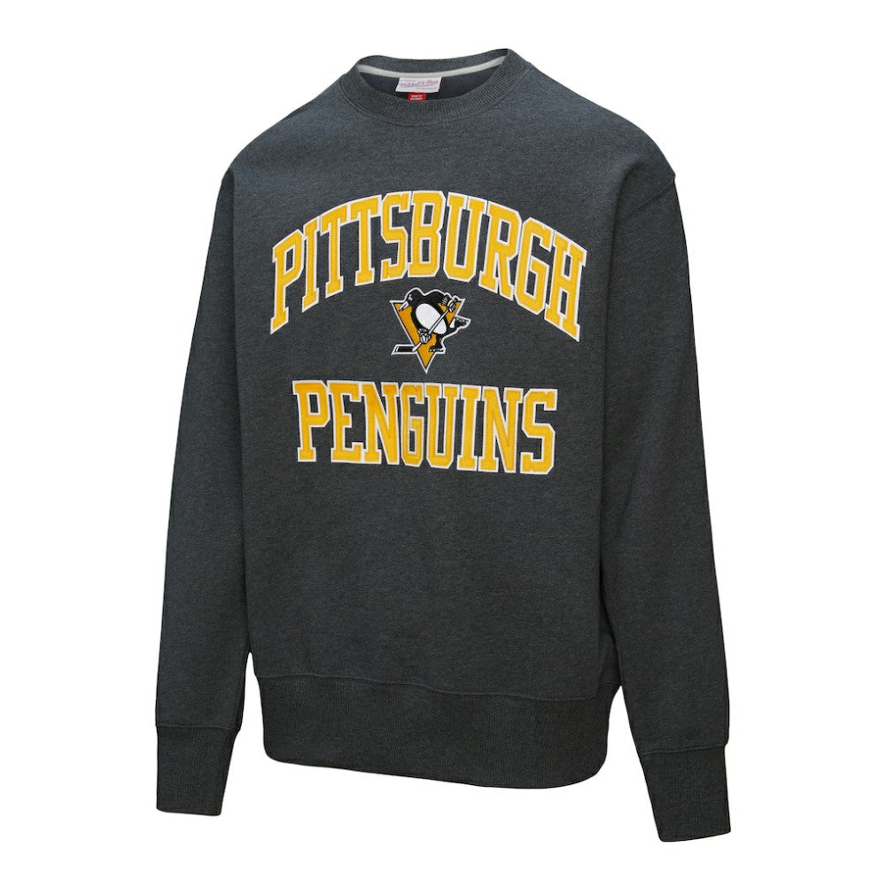 Pittsburgh Penguins Mitchell & Ness Playoff Win Fleece Pullover Sweatshirt - Heather Charcoal | US 202679023