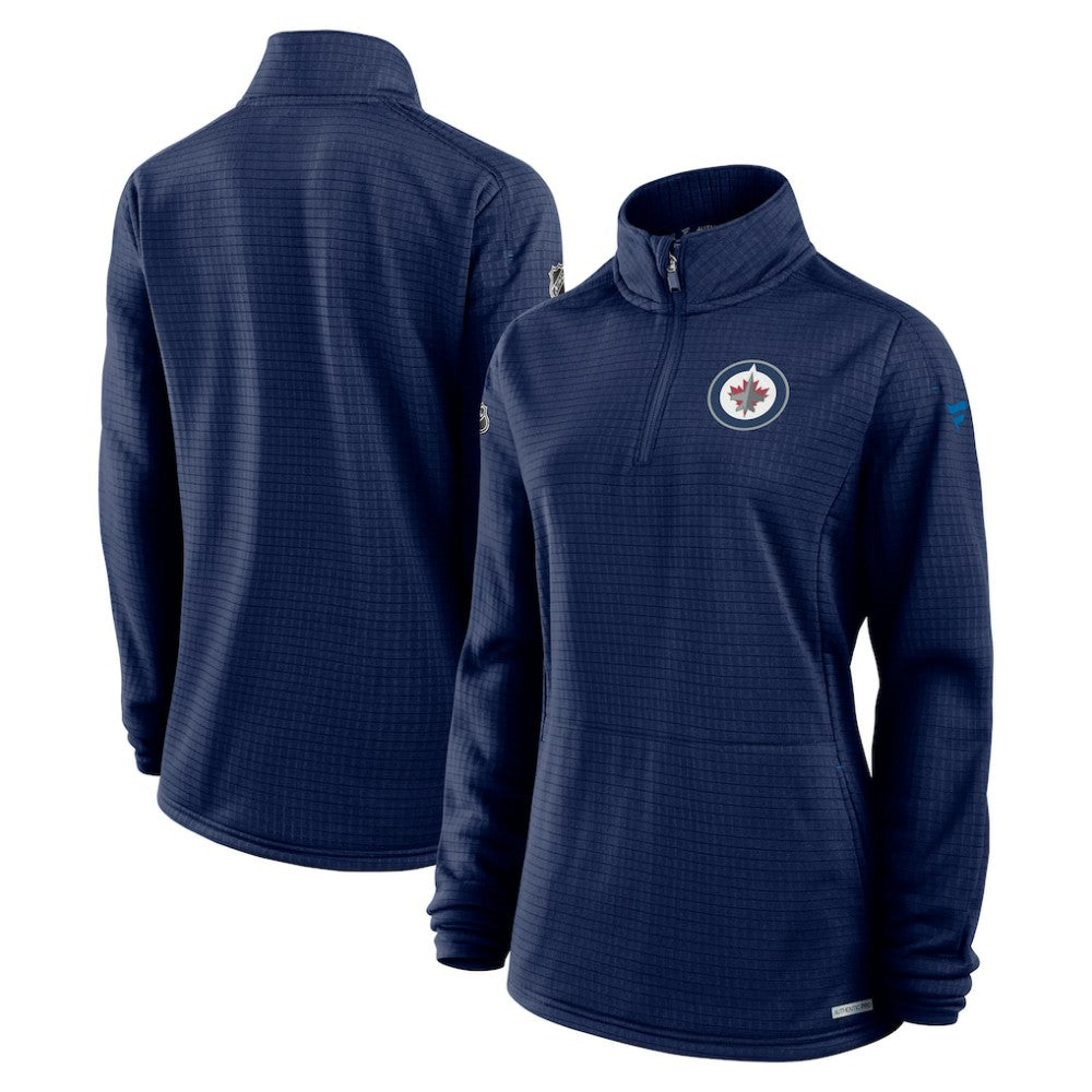 Winnipeg Jets Fanatics Women's Authentic Pro Rink Quarter-Zip Pullover  - Navy | US 202679666