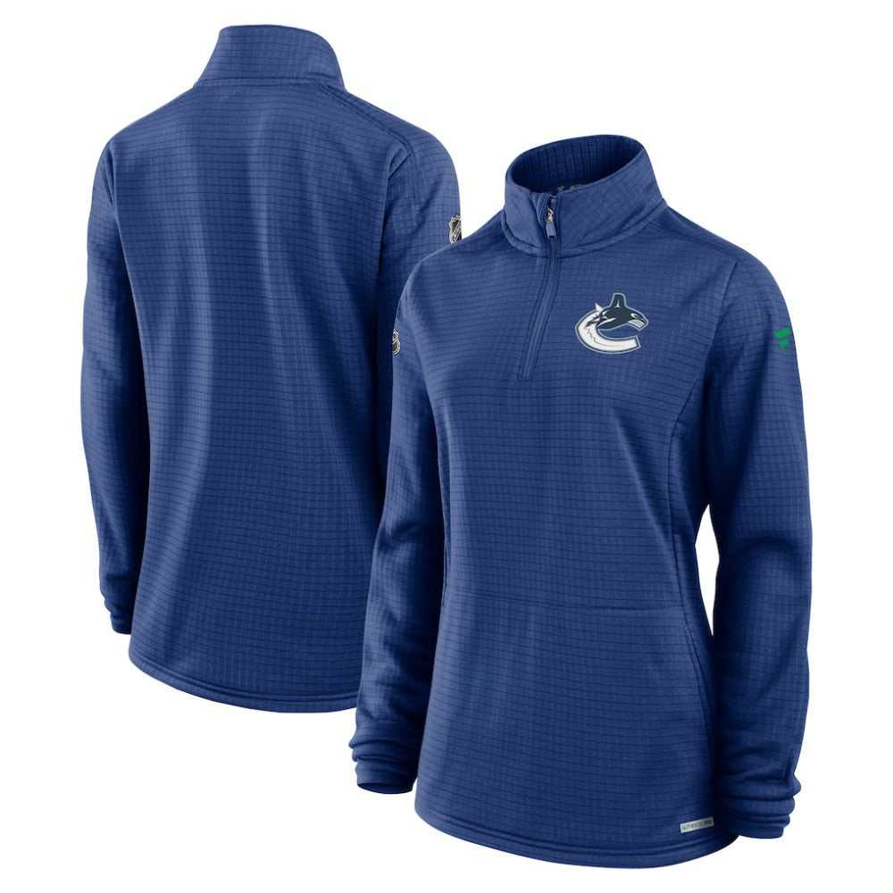 Vancouver Canucks Fanatics Women's Authentic Pro Rink Quarter-Zip Pullover  - Blue | US 202679675