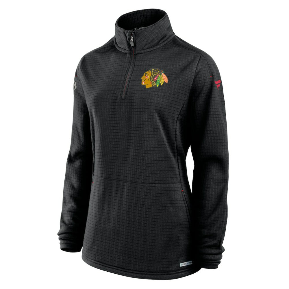 Chicago Blackhawks Fanatics Women's Authentic Pro Rink Quarter-Zip Pullover  - Black | US 202679679