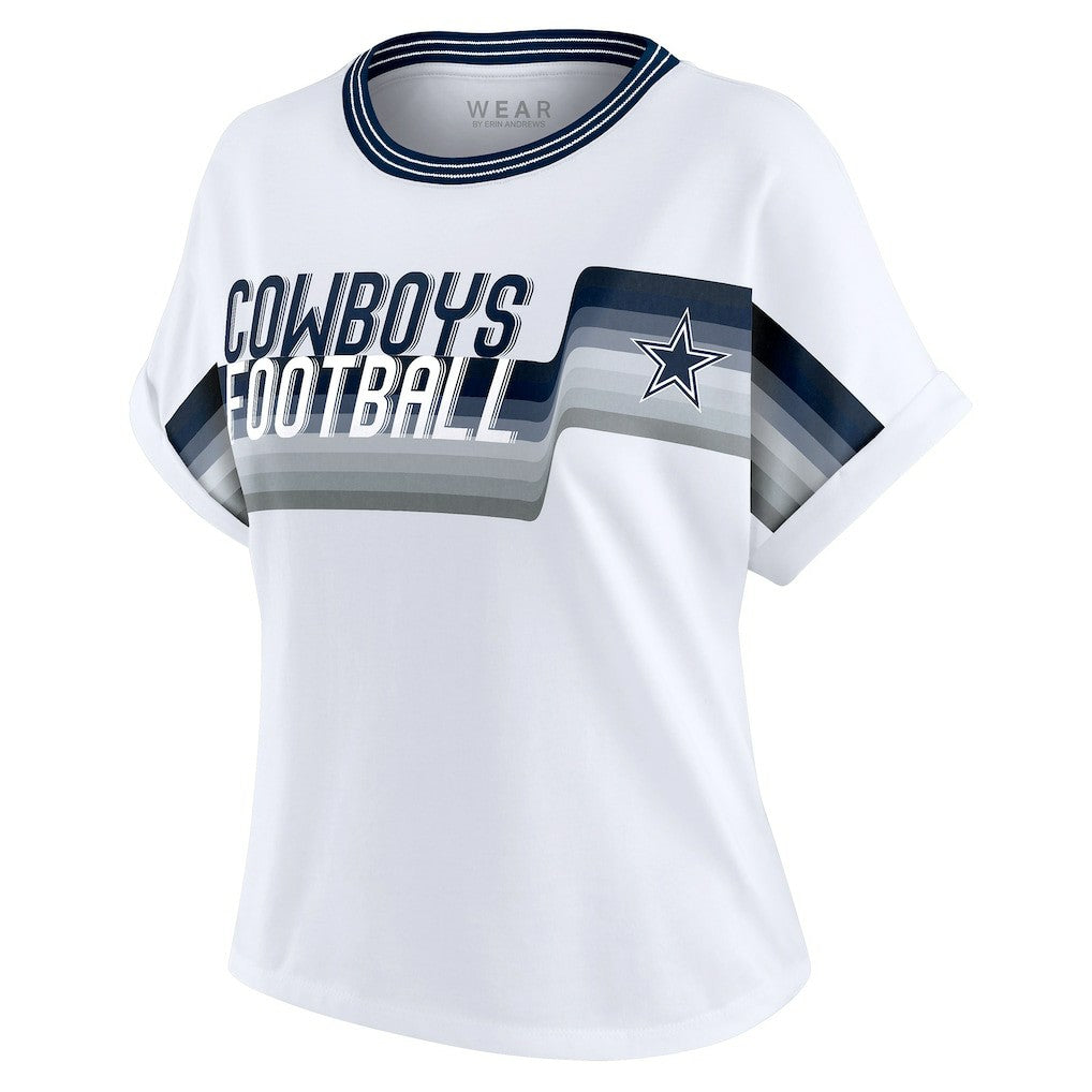 Dallas Cowboys WEAR by Erin Andrews Women's Cropped Center Stripe Dolman T-Shirt - White T-shirts