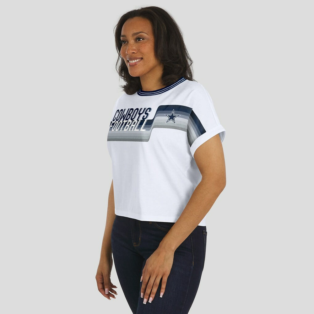 Dallas Cowboys WEAR by Erin Andrews Women's Cropped Center Stripe Dolman T-Shirt - White T-shirts