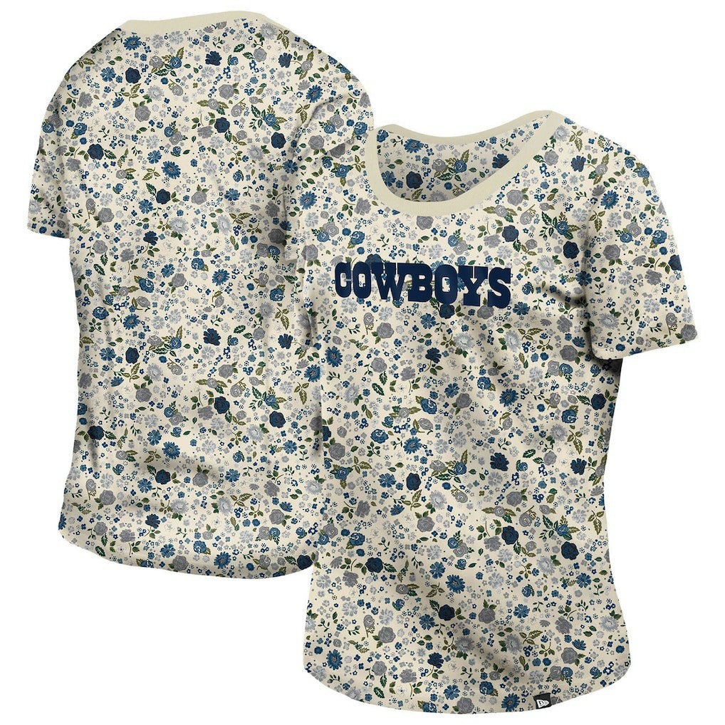 Dallas Cowboys New Era Women's Glam Game Floral Scoop Neck T-Shirt - Cream T-shirts