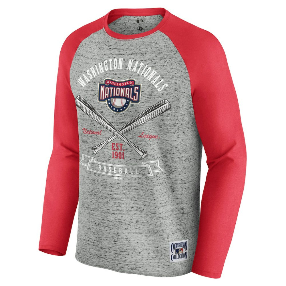Washington Nationals Darius Rucker Collection by Fanatics Raw Edge Raglan Long Sleeve Baseball T-Shirt - Heather Gray T-shirts