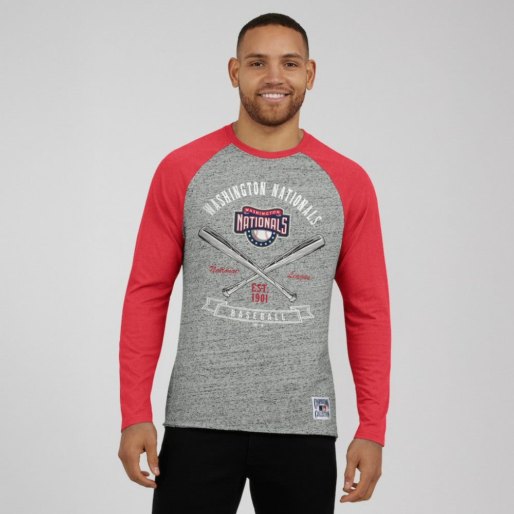 Washington Nationals Darius Rucker Collection by Fanatics Raw Edge Raglan Long Sleeve Baseball T-Shirt - Heather Gray T-shirts