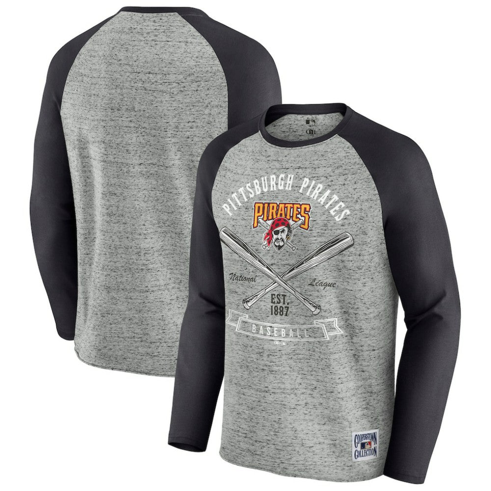 Pittsburgh Pirates Darius Rucker Collection by Fanatics Raw Edge Raglan Long Sleeve Baseball T-Shirt - Heather Gray T-shirts