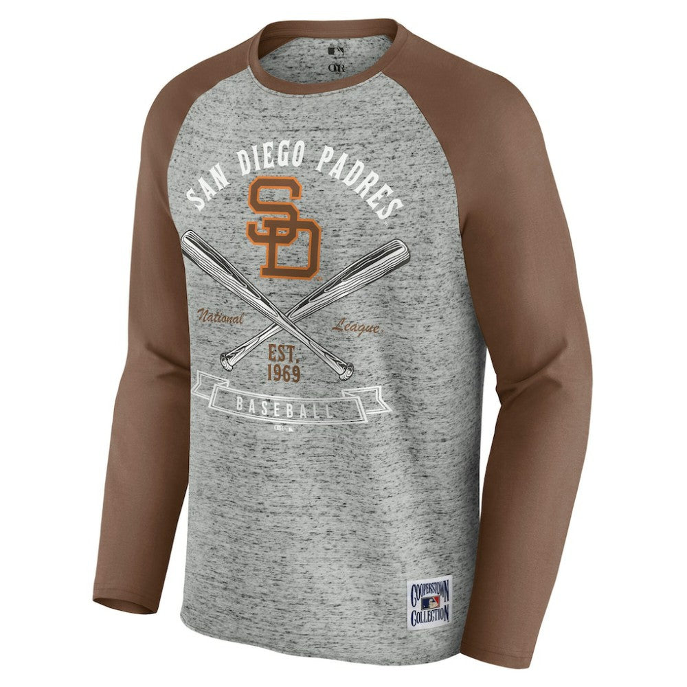 San Diego Padres Darius Rucker Collection by Fanatics Raw Edge Raglan Long Sleeve Baseball T-Shirt - Heather Gray T-shirts
