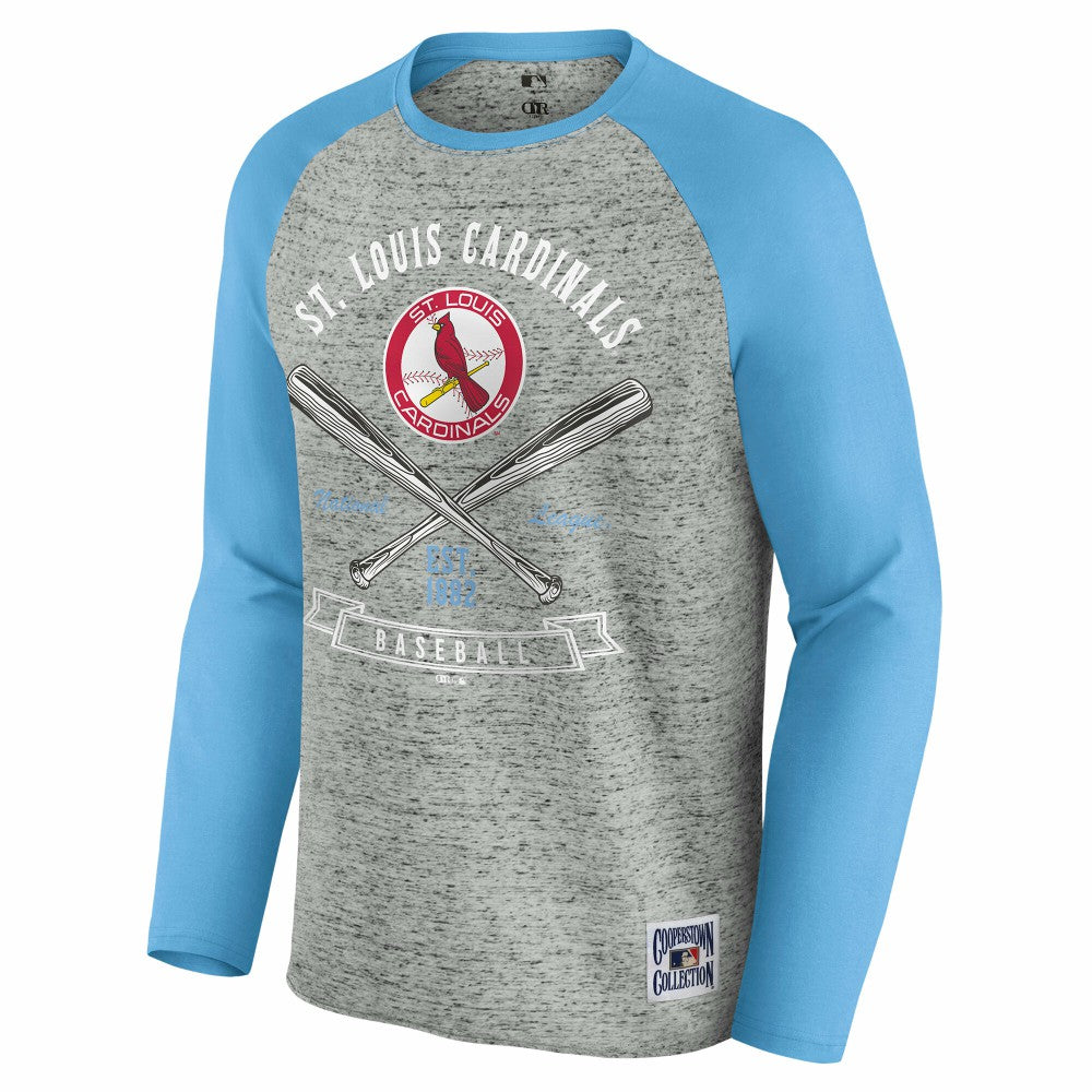 St. Louis Cardinals Darius Rucker Collection by Fanatics Raw Edge Raglan Long Sleeve Baseball T-Shirt - Heather Gray T-shirts