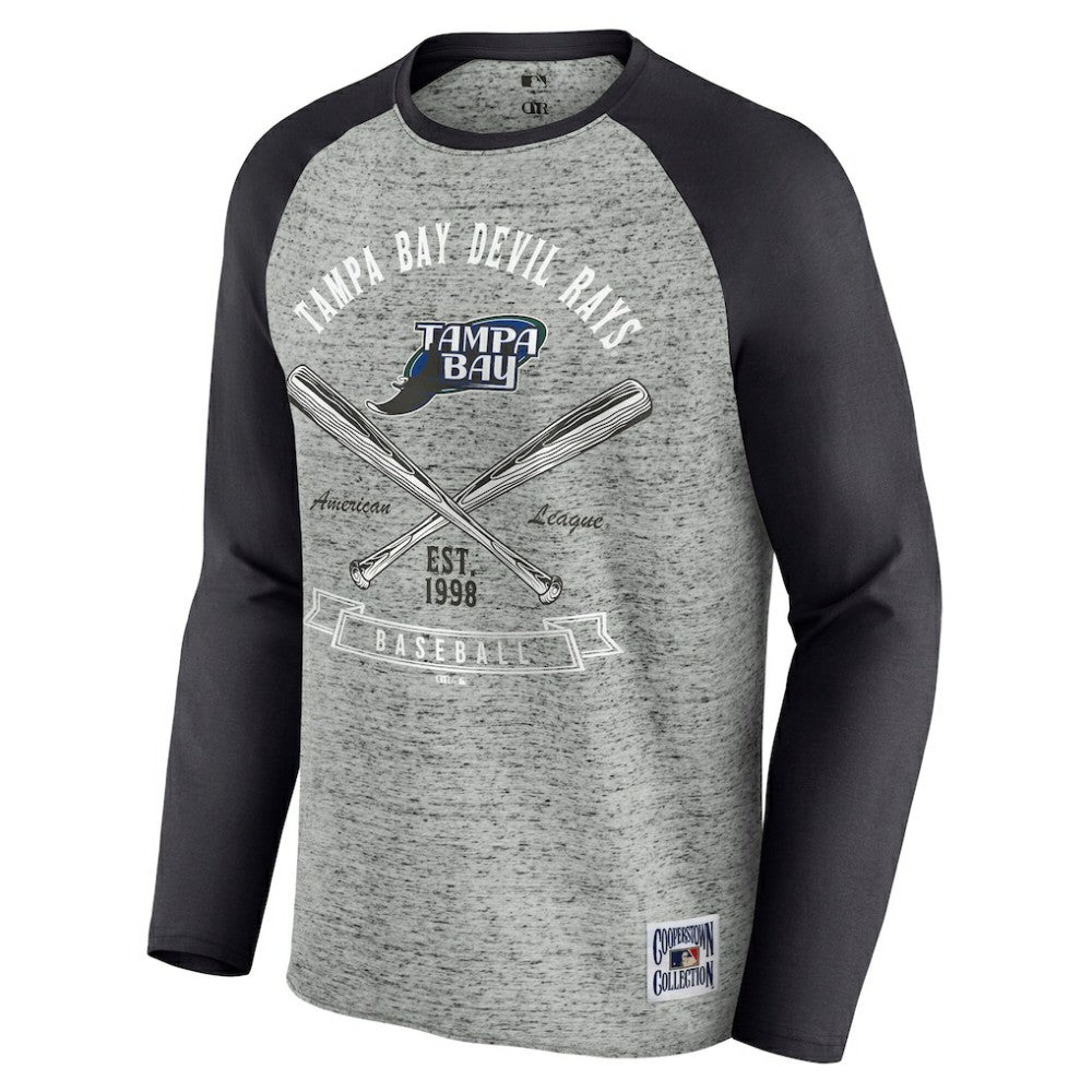 Tampa Bay Rays Darius Rucker Collection by Fanatics Raw Edge Raglan Long Sleeve Baseball T-Shirt - Heather Gray T-shirts