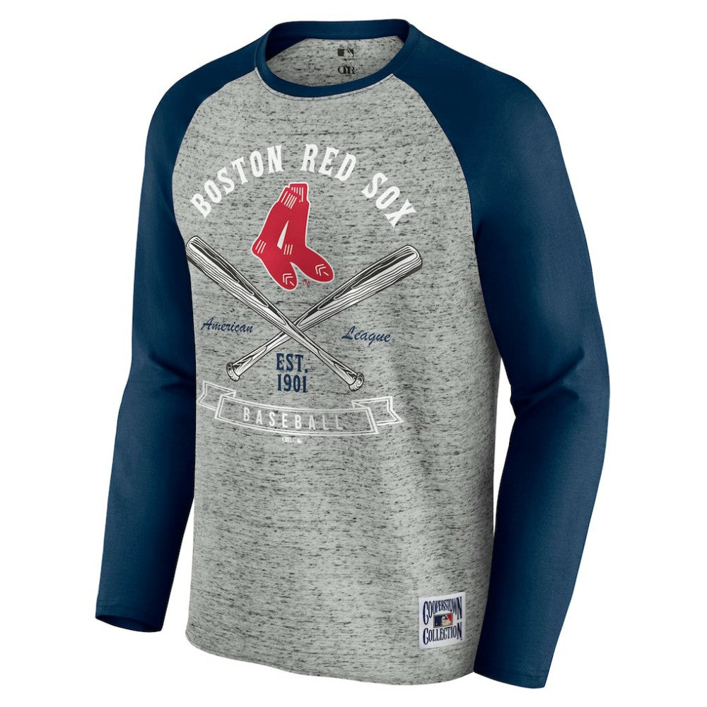 Boston Red Sox Darius Rucker Collection by Fanatics Raw Edge Raglan Long Sleeve Baseball T-Shirt - Heather Gray T-shirts